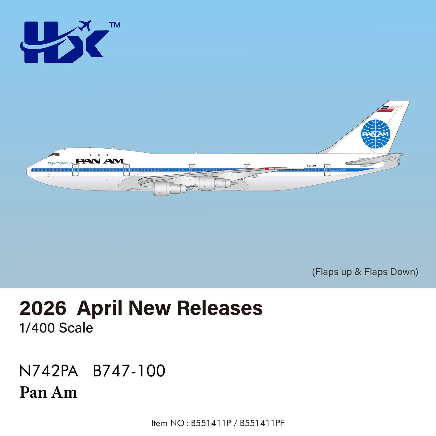 Pre-order 1:400 Pan Am B747-100 “Clipper Neptunes Car” HX Models
