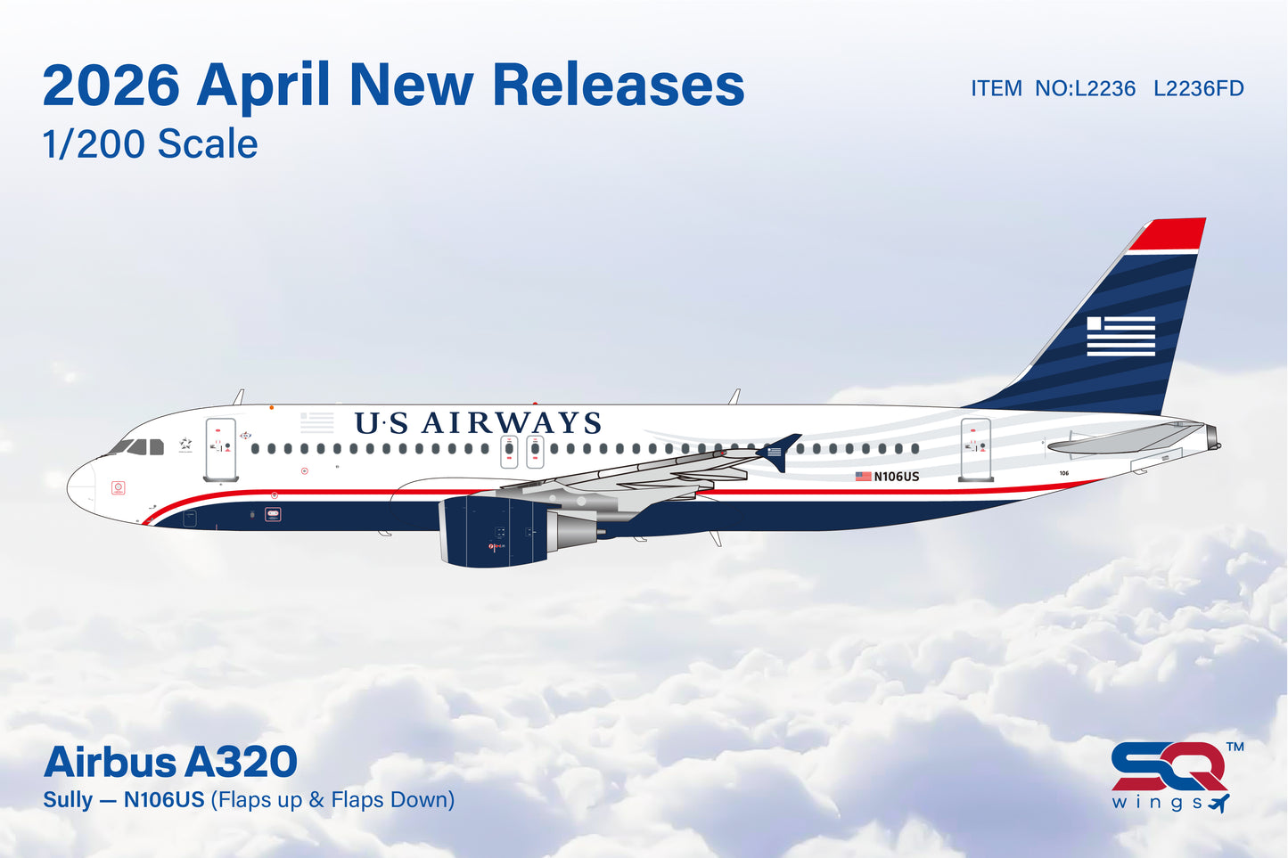 Pre-order 1:200 U.S Airways A320 SQ Wings
