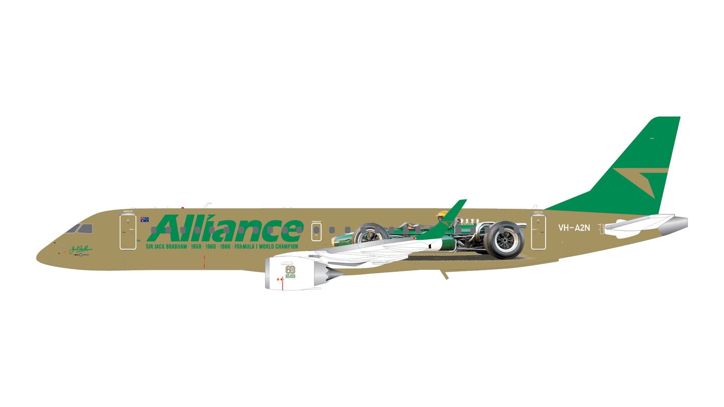 Preorder 1:400 Alliance Airlines Embraer E-190 “Sir Jack Brabham Formula 1 Race Car Gemini Jets