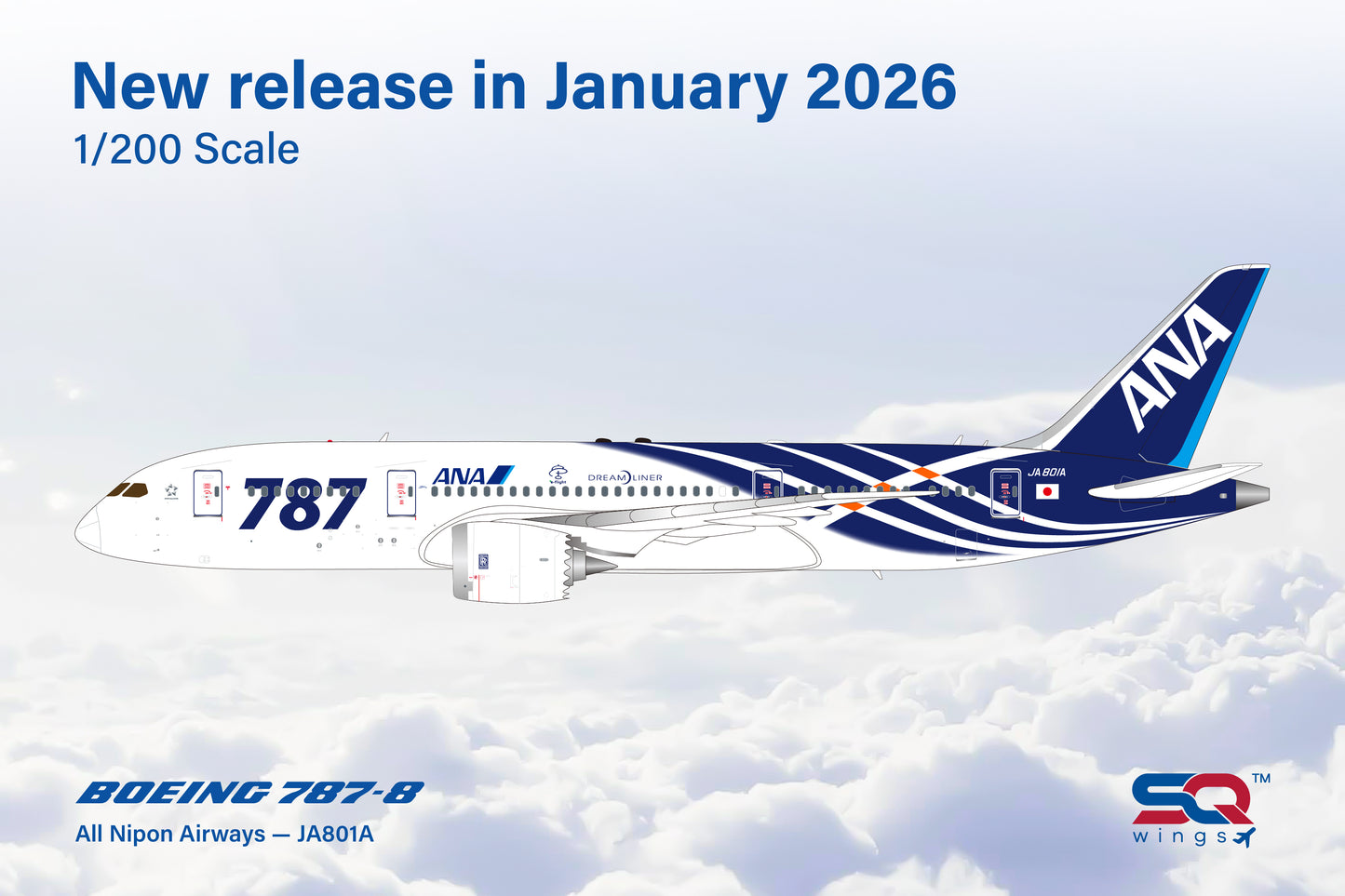 Pre-order 1:200 ANA All Nippon Airways B787-8 Dreamliner SQ Wings