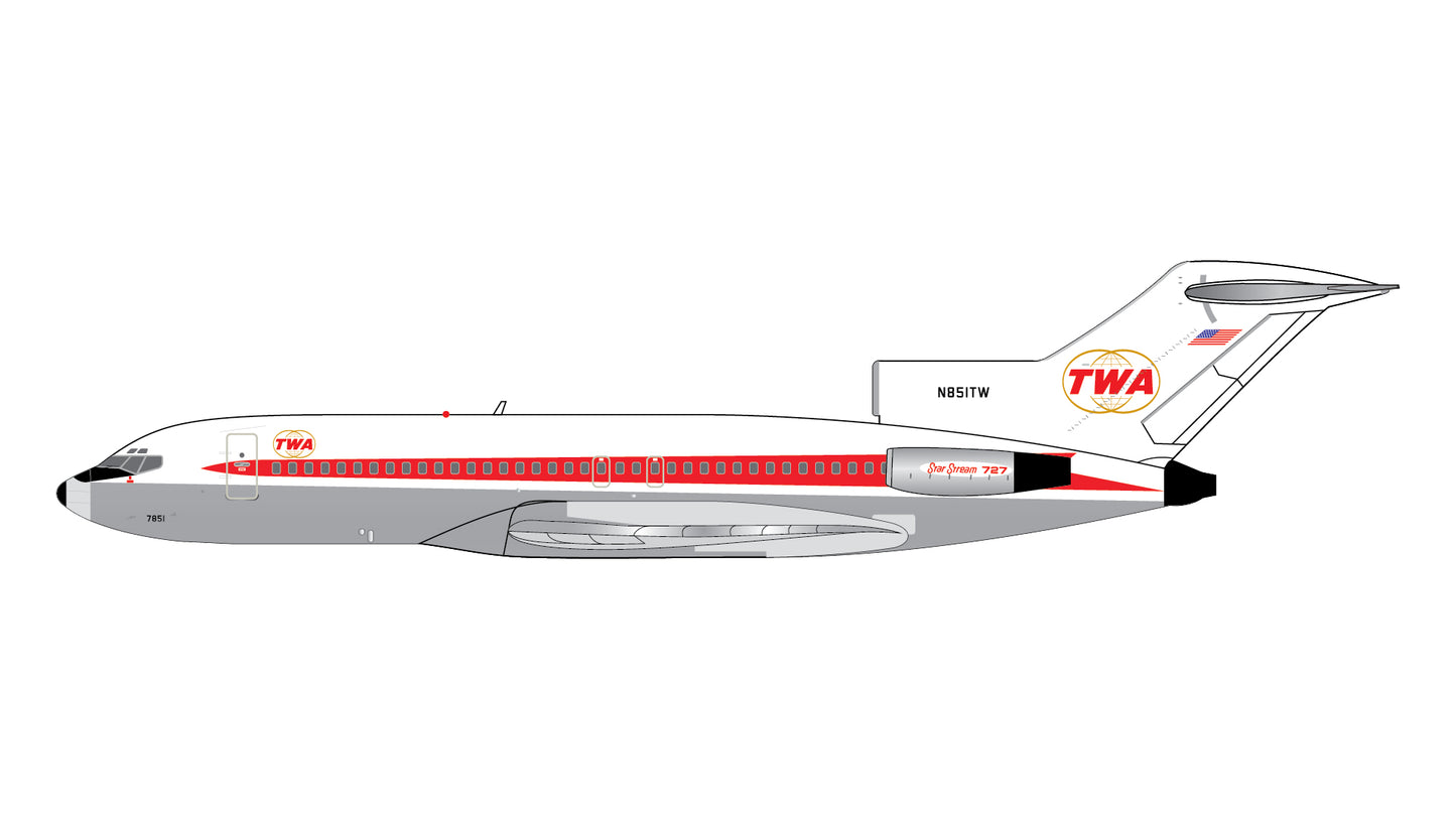 Preorder 1:400 TWA Trans World Airlines B727-100 N851TW “Twin Globes Livery” Gemini Jets