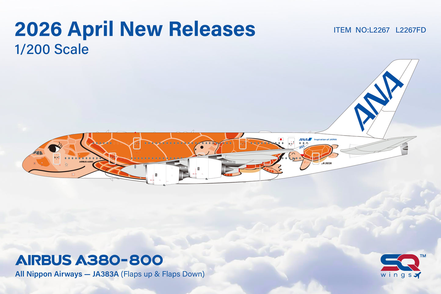 Pre-order 1:200 ANA All Nippon Airways  A380-800 “Flying Honu Orange” SQ Wings