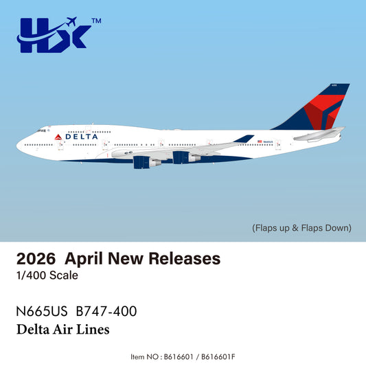Pre-order 1:400 Delta Air Lines B747-400 N665US HX Models Flaps Down*