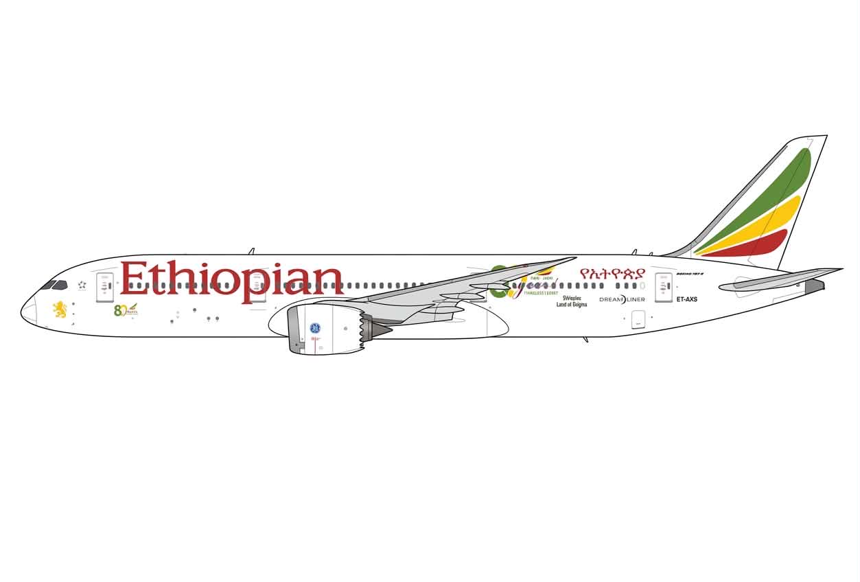 Pre-order 1:400 Ethiopian Airlines B787-9 Dreamliner “80 Years” JC Wings Future Release*