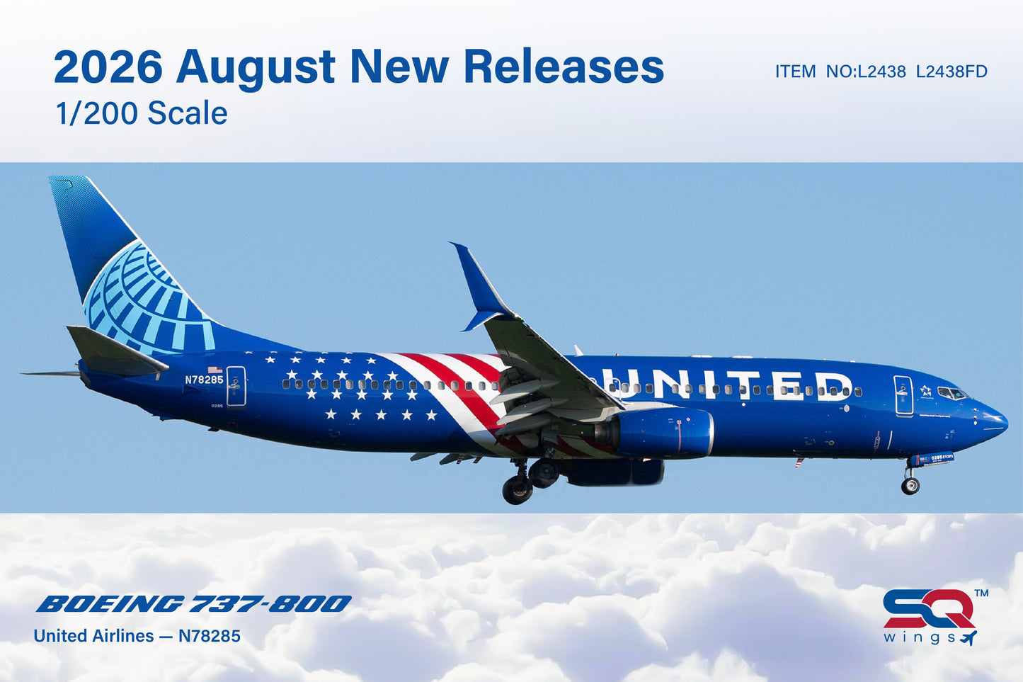 Pre-order 1:200 United Airlines B737-800 “250 Years” SQ Wings Flaps Down*