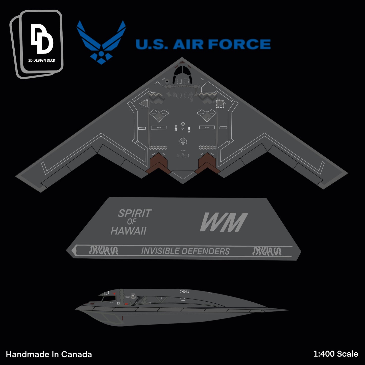 Pre-order* 1:400 USAF B-2 Spirit “Spirit of Hawaii” 90-0041 (Includes GSE) 3D Design Deck
