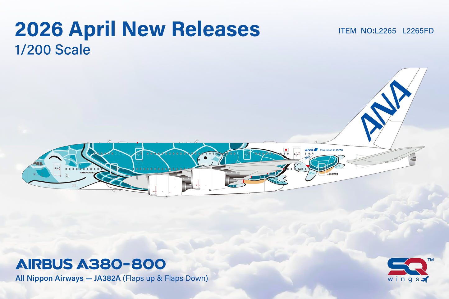 Pre-order 1:200 ANA All Nippon Airways  A380-800 “Flying Honu Green” SQ Wings