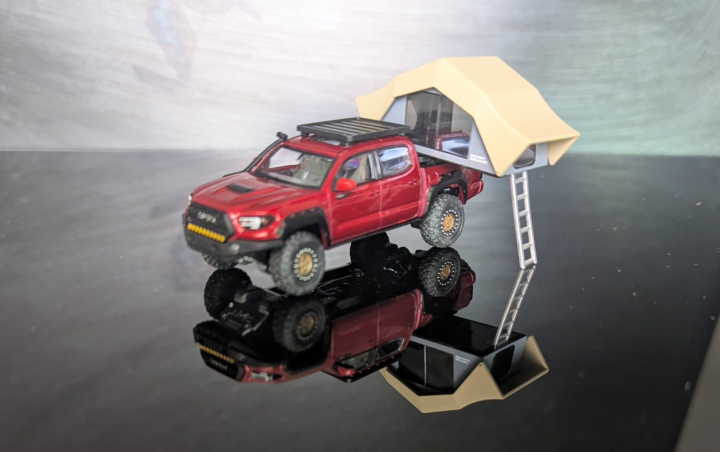 1/64 Toyota Tacoma Red Camper Unique Model -Diecast Model Car