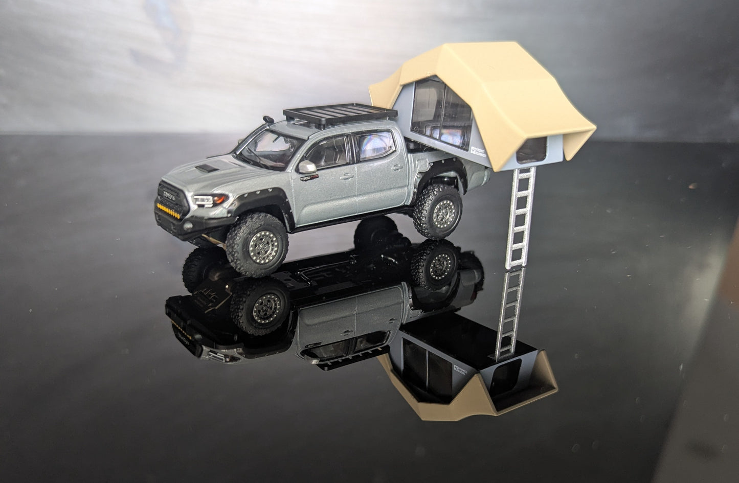 1/64 Toyota Tacoma Silver Camper Unique Model -Diecast Model Car